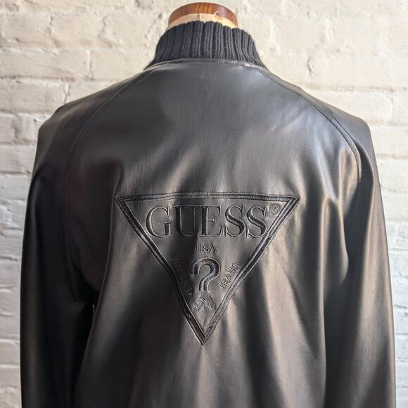 Y2K Vintage Wool Varsity Jacket Faux Leather Bomber Knit Utility Letterman Large - Picture 5 of 12